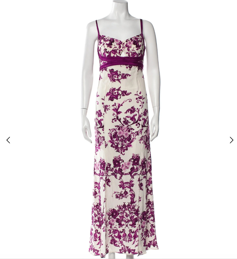 Roberto Cavalli Silk Damask Purple White Maxi Dress